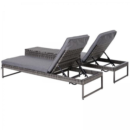 Transat de jardin, transat de relaxation, transat double, table d'appoint, 5 niveaux, PE gris