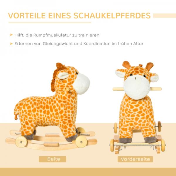 Cheval à bascule 2 en 1 avec roues, jouet en peluche, balançoire pour bébé, motif girafe, jaune