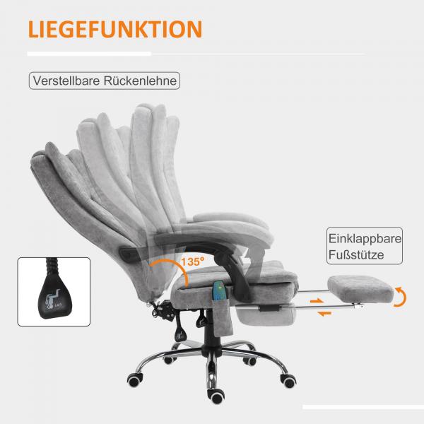 Sedia da ufficio Poltrona massaggiante Funzione riscaldamento Funzione reclinabile Poggiapiedi Grigio