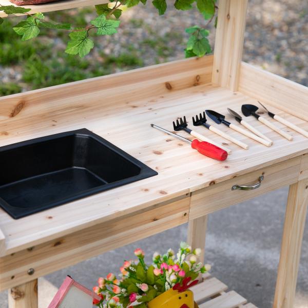 Pflanztisch Gärtnertisch Waschbecken Blumentisch Massivholz, Natur