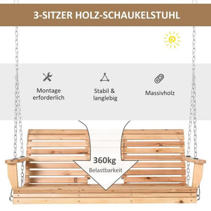 Gartenschaukel 2-3 Personen Tannenholz Patio 150 x 75 x 53 cm Natur - Palo24