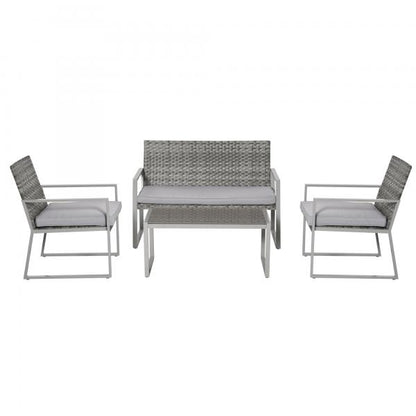 4-teiliges Set Sitzgruppe Sofa Sitzkissen Couchtisch Stahl Grau