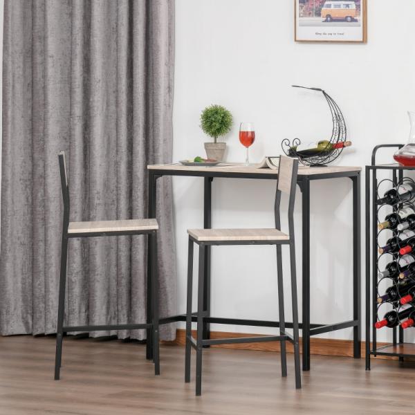 Tavolo da bar con 2 sedie, set da tavolo da 3 pezzi, sedia da bar, sgabello da bar, MDF, naturale, nero