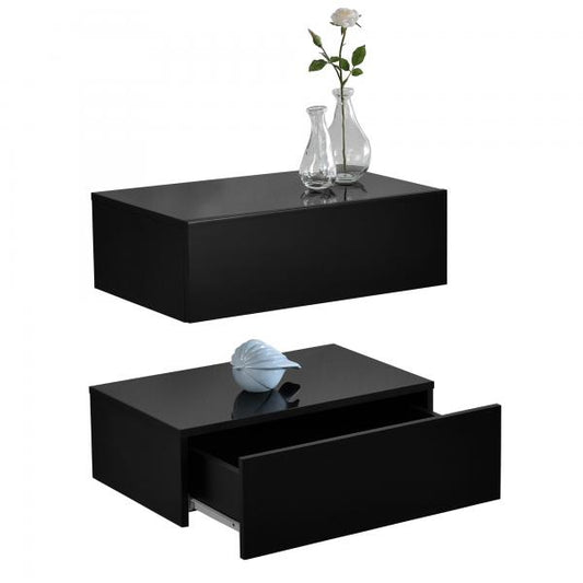 Comodino Oslo set da 2 46x30x15 cm pensile con cassetto nero lucido