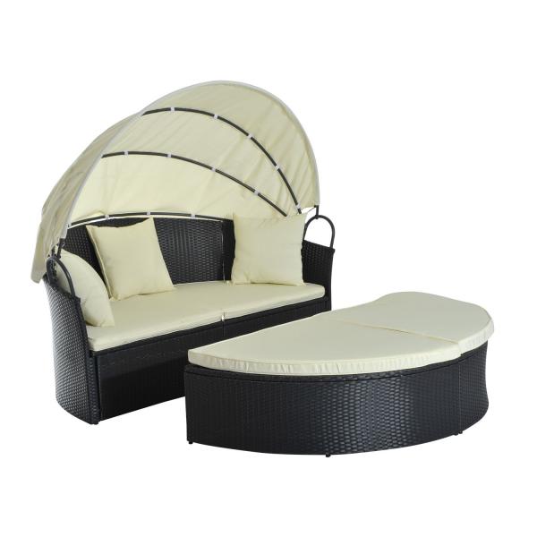 Sonneninsel Lounge Garnitur Sonnenliege Polyrattan schwarz creme