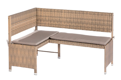 Banquette d'angle BREGENZ 148x100cm, acier + polyrotin, gris-beige