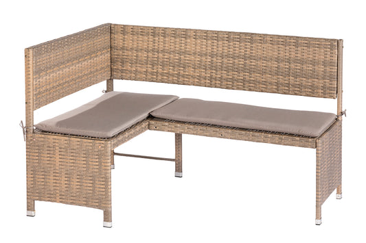 Banquette d'angle BREGENZ 148x100cm, acier + polyrotin, gris-beige