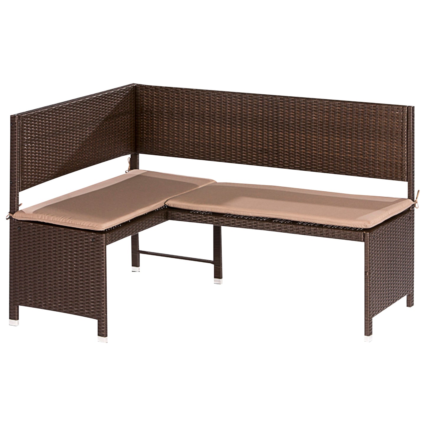 Banquette d'angle coin repas rotin GRAZ 148x100cm, tresse d'acier marron avec revêtement beige