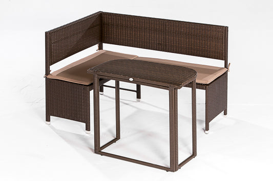 Eckbank Set GRAZ 2-teilig, Eckbank + Klapptisch, Stahl + Polyrattan, mocca
