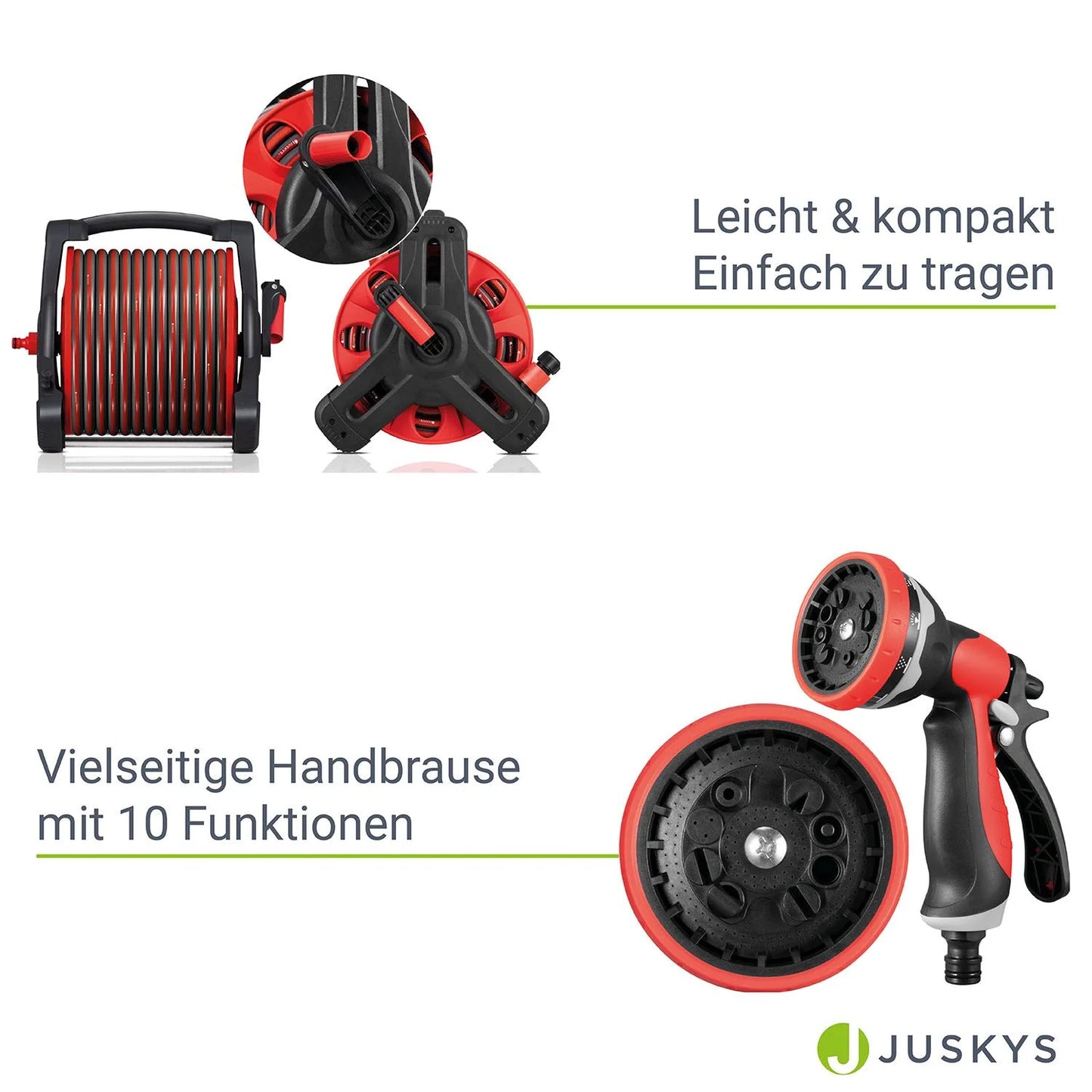 Enrouleur de tuyau mobile Basic 30 m en rouge Avec douchette multifonctionnelle
