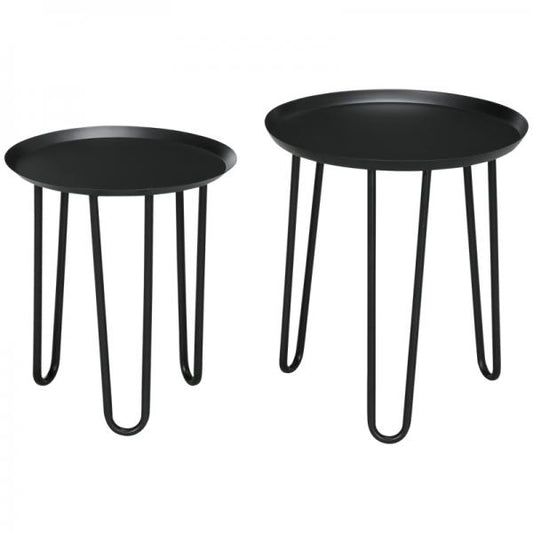 Set di 2 tavolini laterali in design scandinavo, impilabili, neri