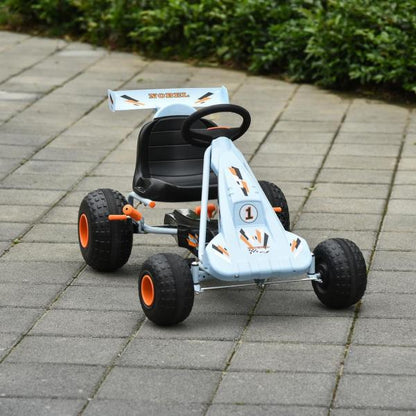 Go Kart Mit Pedal Kinderfahrzeug Tretauto mit Pedal für 3-8 Jahre Stahl Hellblau