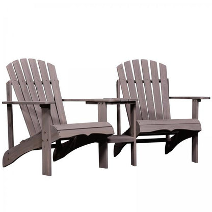 Adirondack Gartenstuhl mit Tisch und Schirmloch 2 Sitzer Gartensessel Sitzgruppe Massivholz Grau