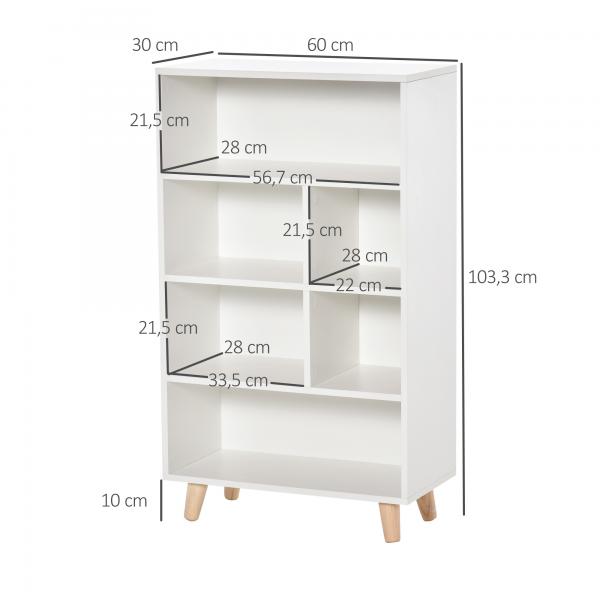 Bücherregal mit 6 Fächern Weiss 60 cm x 30 cm x 103,3 cm