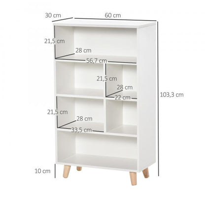 Bücherregal mit 6 Fächern Weiss 60 cm x 30 cm x 103,3 cm