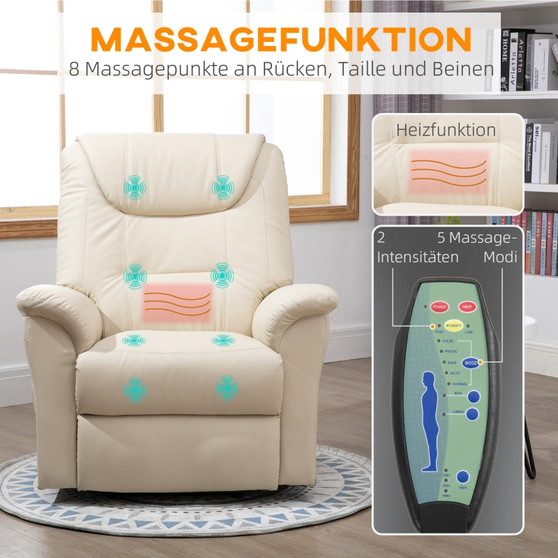 Massagestuhl mit Aufstehhilfe, 8 Vibrationspunkte, Heizfunktion, Fußstütze, Creme