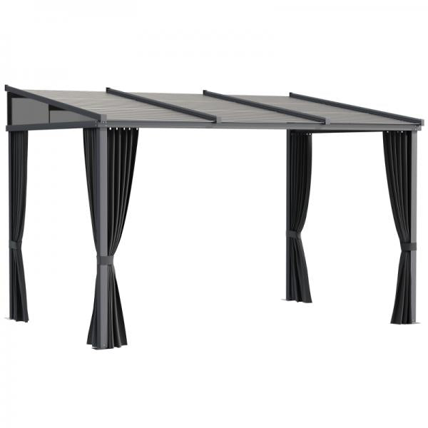 Gartenpavillon, Pergola, mit Schiebedach, Vorhängen, Aluminiumrahmen, dunkelgrau - Palo24