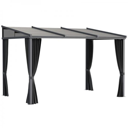 Gartenpavillon, Pergola, mit Schiebedach, Vorhängen, Aluminiumrahmen, dunkelgrau - Palo24