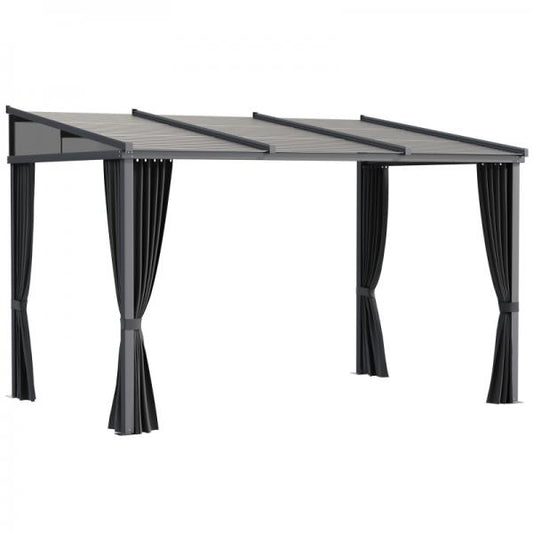 Gartenpavillon, Pergola, mit Schiebedach, Vorhängen, Aluminiumrahmen, dunkelgrau - Palo24