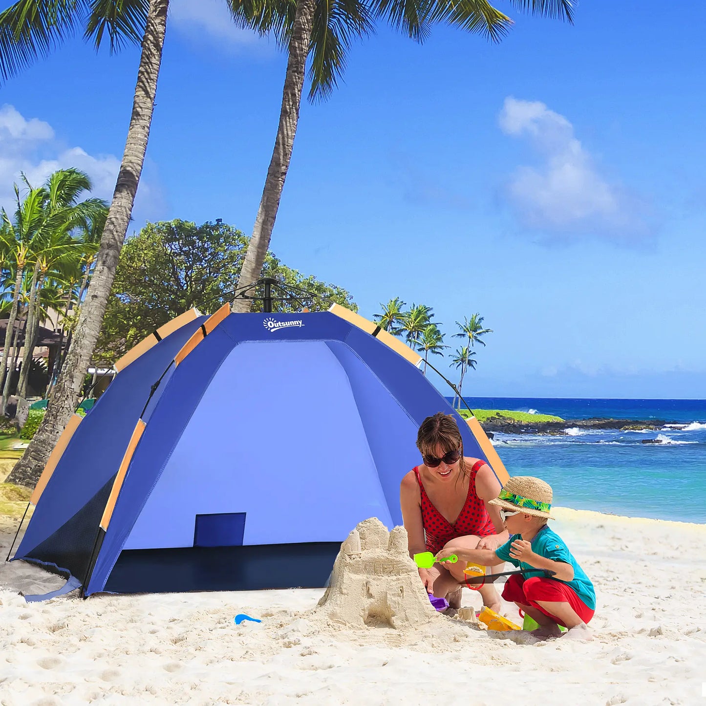 Strandmuschel, Strandzelt, Pop up Campingzelt, Netzfenster, Tragetasche, 2-3 Personen
