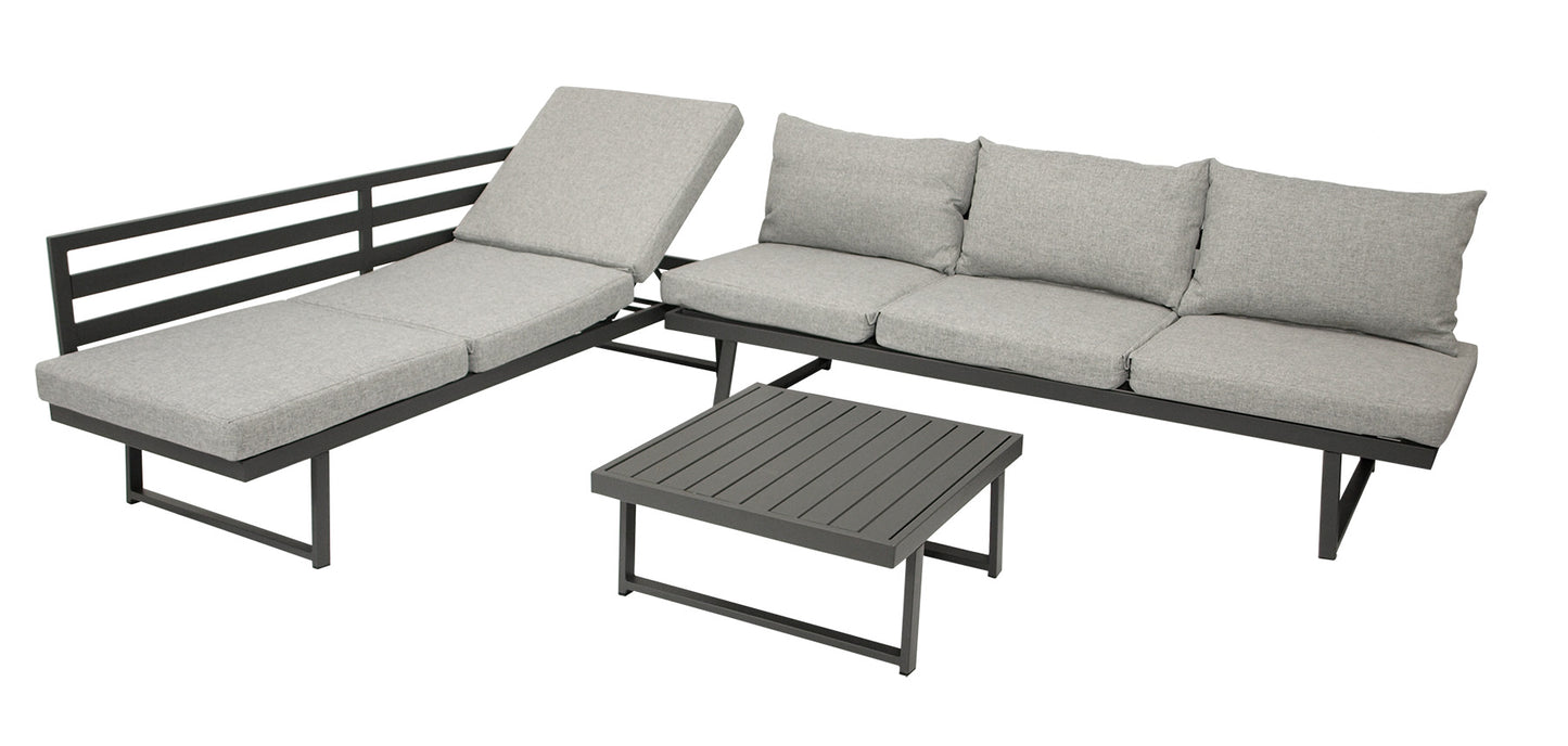 Funktions Lounge Set Gartengarnitur BOGOTA, Aluminium matt-grau, Polster hellgrau