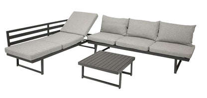 Funktions Lounge Set Gartengarnitur BOGOTA, Aluminium matt-grau, Polster hellgrau