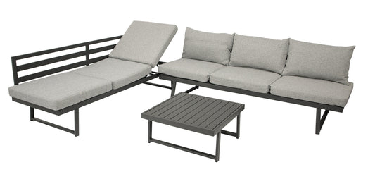 Funktions Lounge Set Gartengarnitur BOGOTA, Aluminium matt-grau, Polster hellgrau