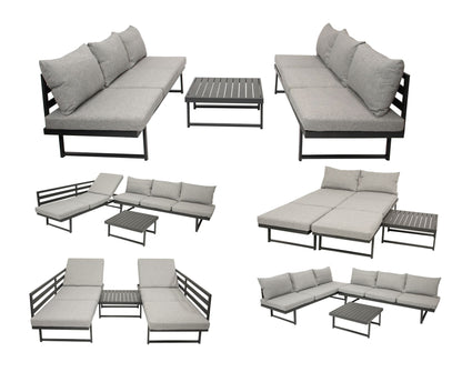 Funktions Lounge Set Gartengarnitur BOGOTA, Aluminium matt-grau, Polster hellgrau