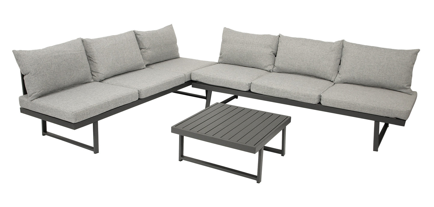 Funktions Lounge Set Gartengarnitur BOGOTA, Aluminium matt-grau, Polster hellgrau