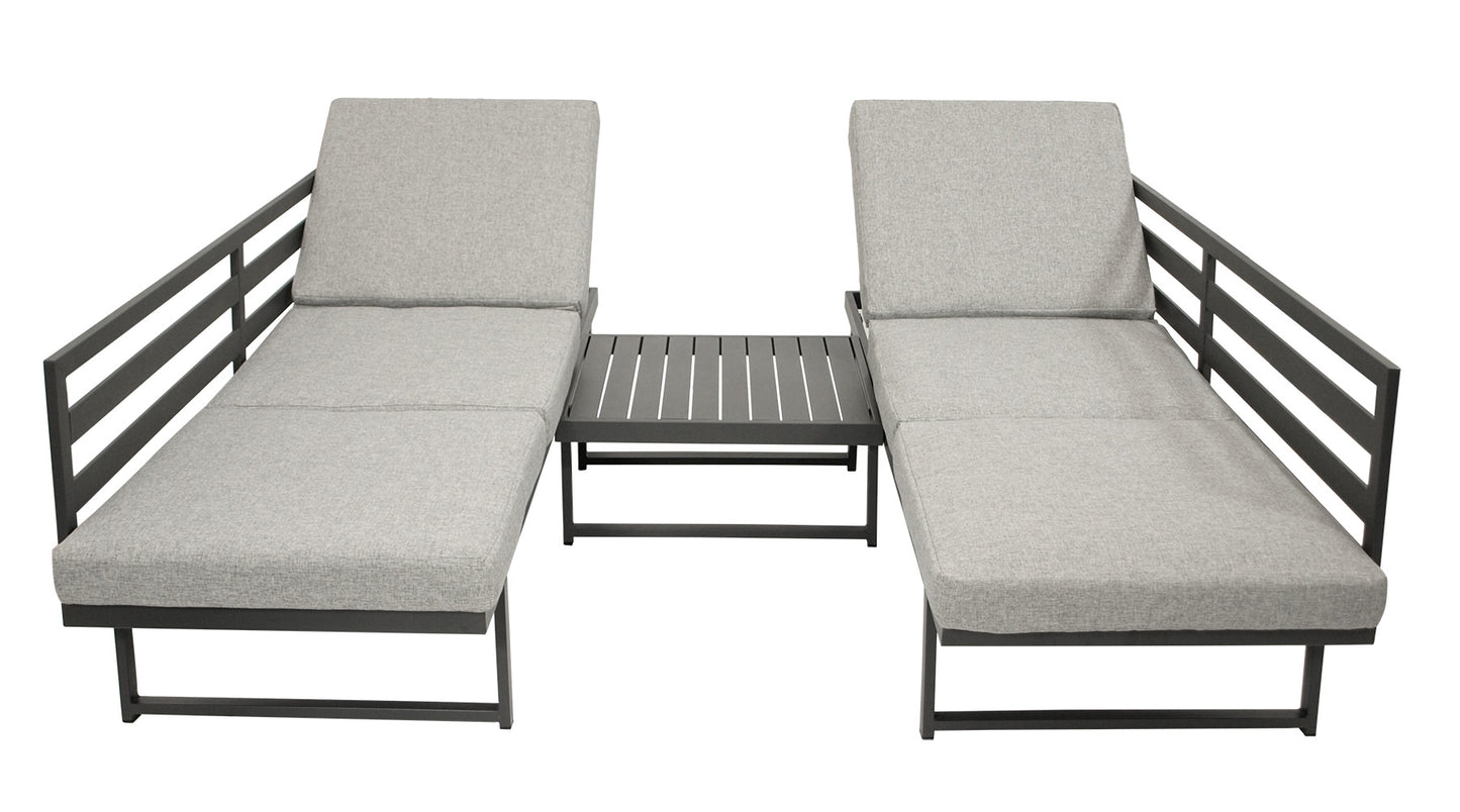 Funktions Lounge Set Gartengarnitur BOGOTA, Aluminium matt-grau, Polster hellgrau