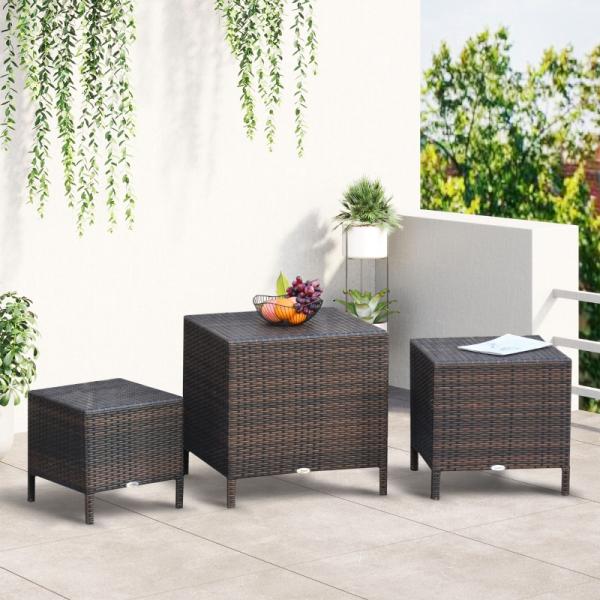 Beistelltisch 3er Set Gartentisch Balkontisch Polyrattan Braun