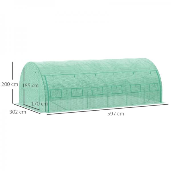 Foliengewächshaus Polytunnel 6 x 3 x 2 m begehbares Gewächshaus Folientunnel Treibhaus UV-Schutz Grün