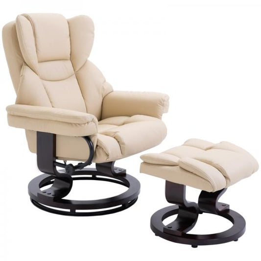 Poltrona relax con sgabello, funzione reclinabile, girevole, fino a 160 kg, similpelle crema