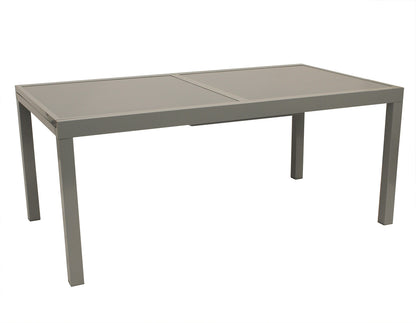 Set gruppo sedute AMALFI 7 pezzi, alluminio + vetro + tessuto sintetico tortora