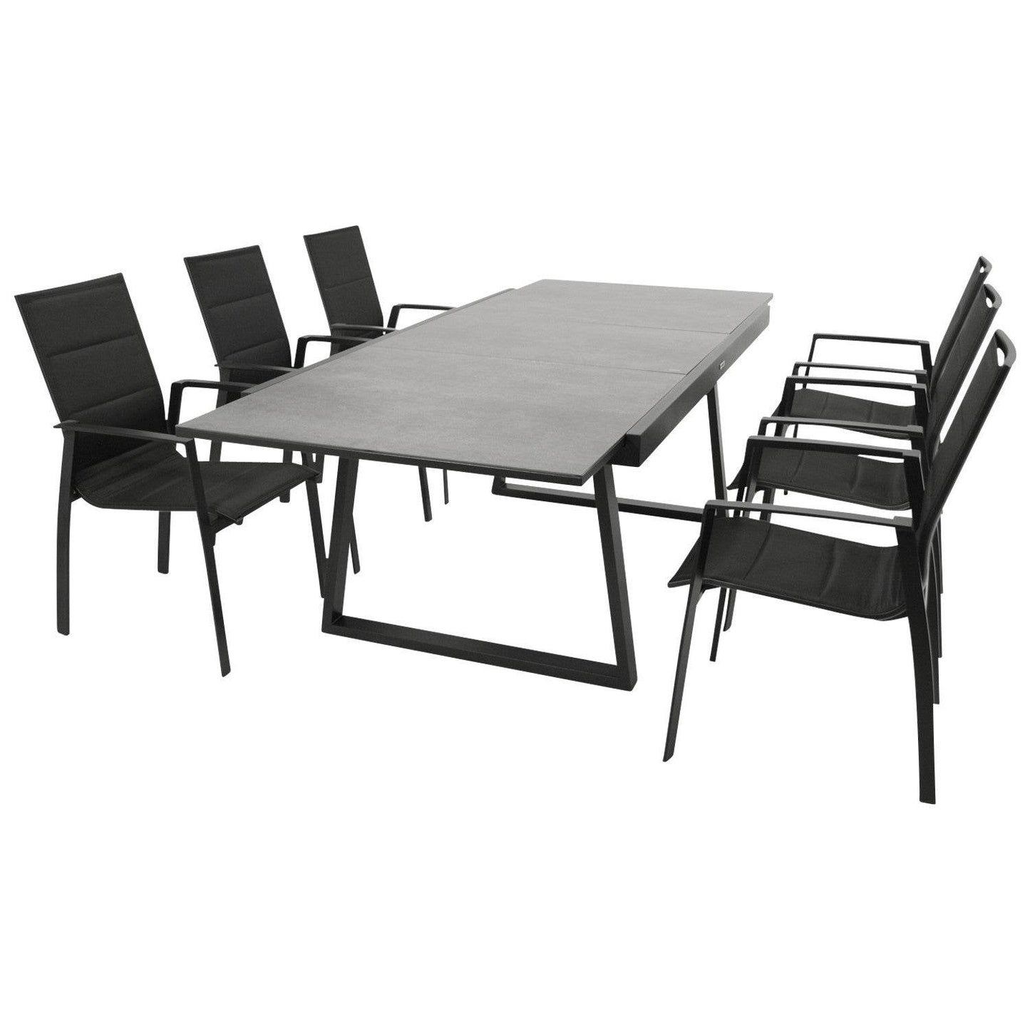 Garnitur REIMS 7-teilig, Alu + Glas + Kunstgewebe schwarz - Palo24