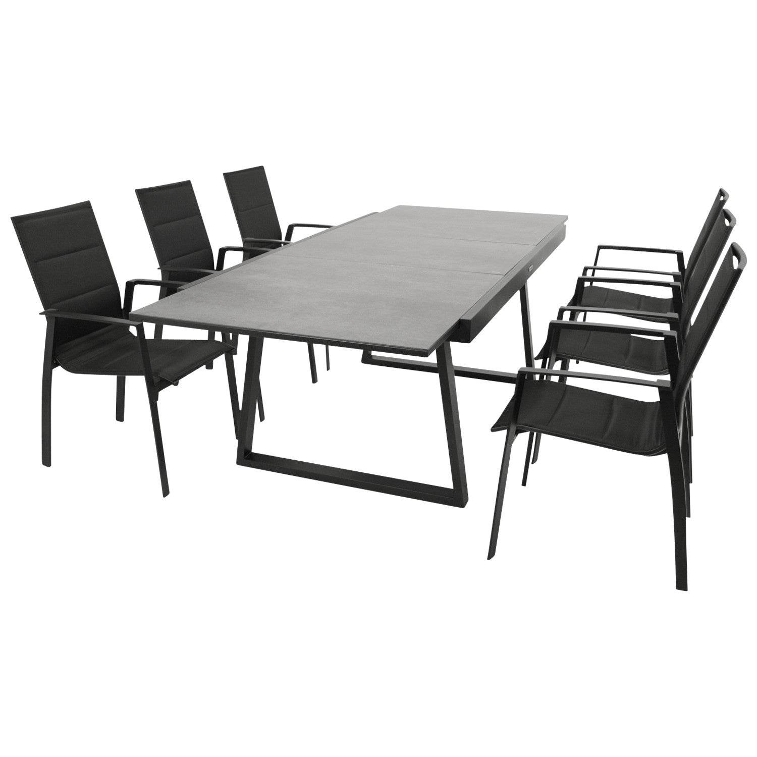 Garnitur REIMS 7-teilig, Alu + Glas + Kunstgewebe schwarz - Palo24