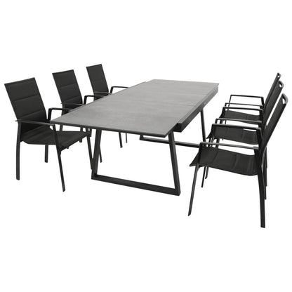 Garnitur REIMS 7-teilig, Alu + Glas + Kunstgewebe schwarz - Palo24