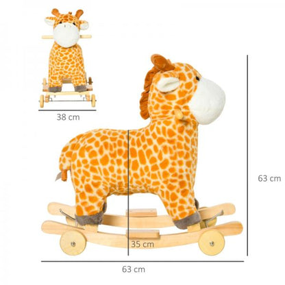 Cheval à bascule 2 en 1 avec roues, jouet en peluche, balançoire pour bébé, motif girafe, jaune