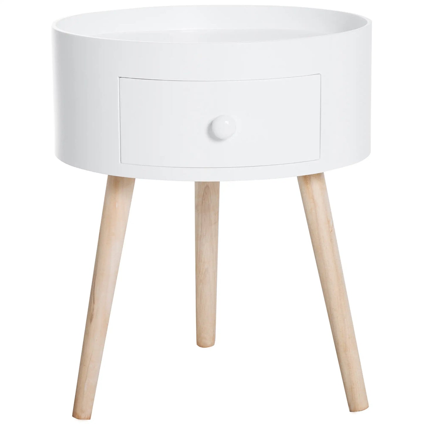 Table basse table d'appoint ronde avec tiroir en bois blanc