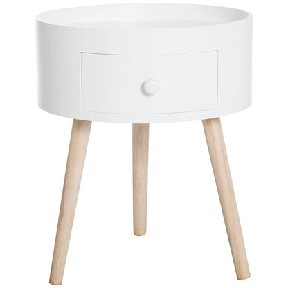 Table basse table d'appoint ronde avec tiroir en bois blanc