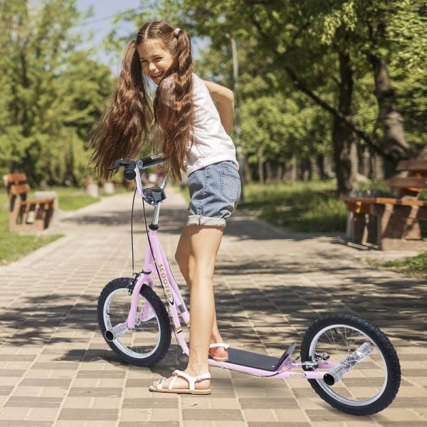 Kinderroller mit Luftreifen Kickscooter Scooter Tretroller Cityroller 16 Zoll ab 5 Jahre Höhenverstellbar Rosa