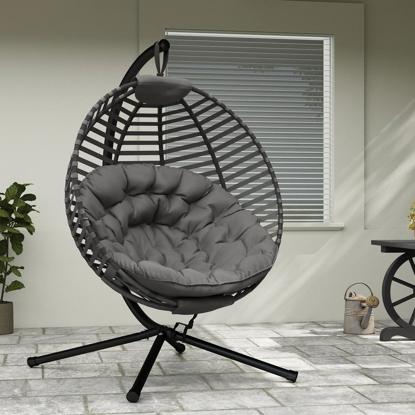 Hängesessel Hängekorb mit Gestell für 2 Personen faltbar Grau