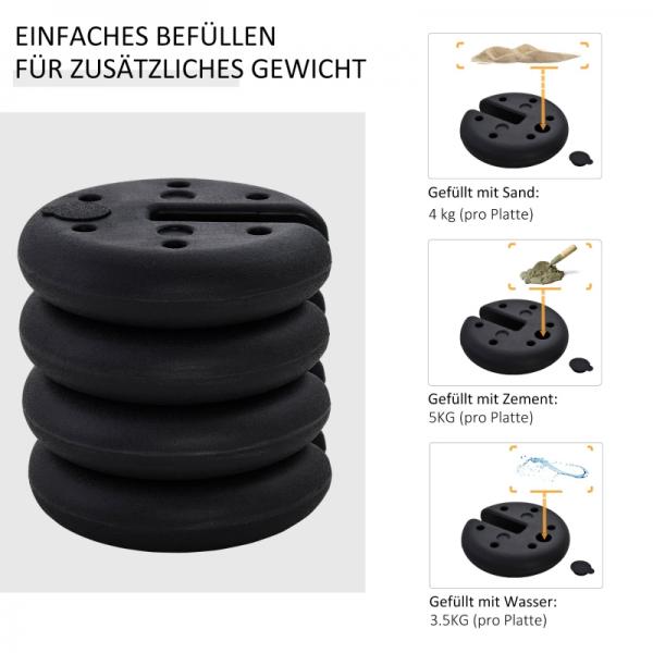 4 tlg. Pavillon Standfuss Gewicht Partyzelt Pavillongewicht befüllbar bis 5 kg HDPE-Kunststoff Schwarz Ø25 x 6 cm - Palo24
