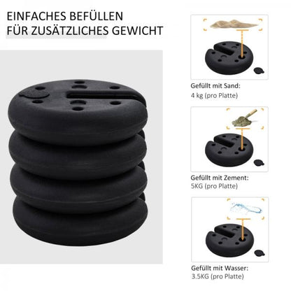 4 tlg. Pavillon Standfuss Gewicht Partyzelt Pavillongewicht befüllbar bis 5 kg HDPE-Kunststoff Schwarz Ø25 x 6 cm - Palo24
