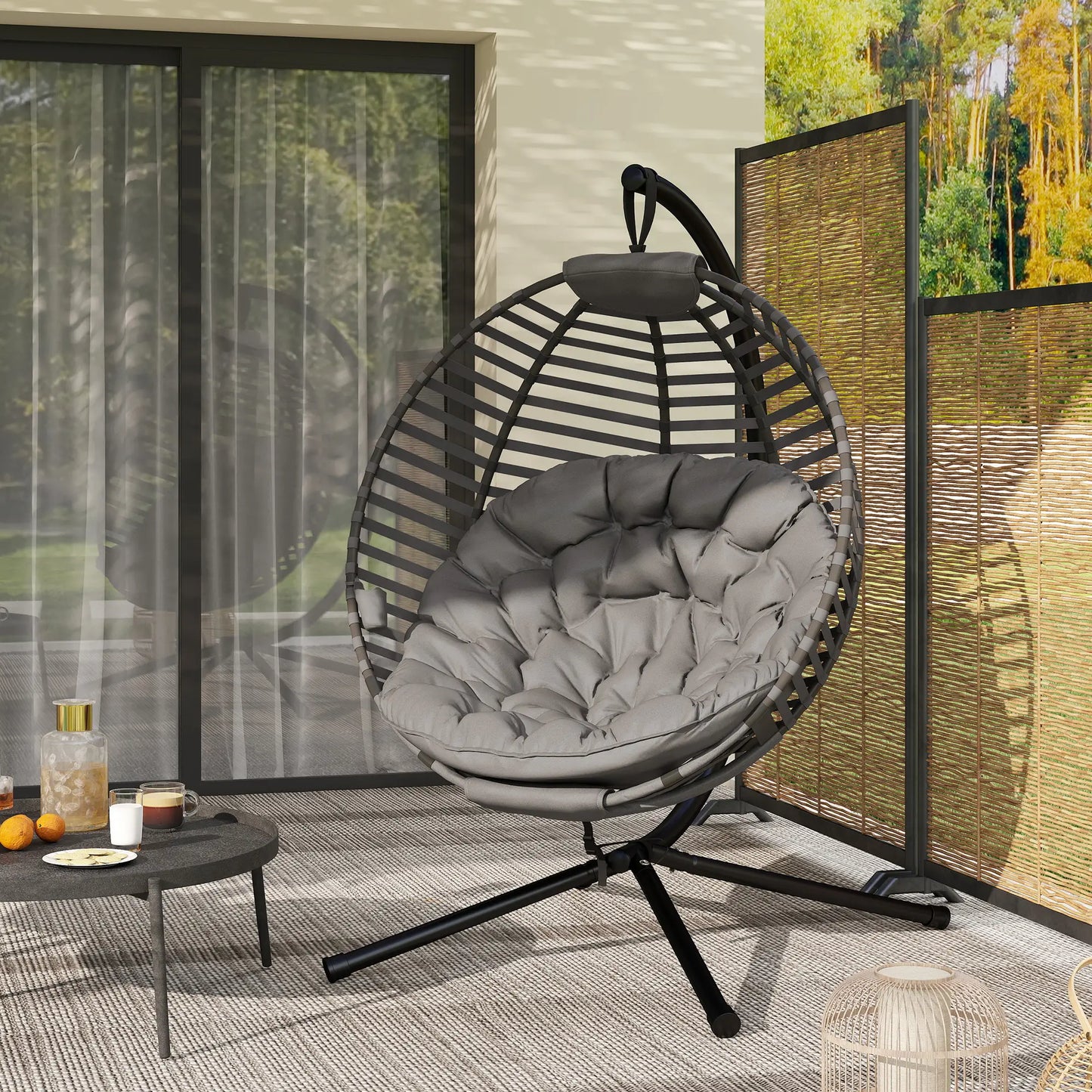 Hängesessel Hängekorb mit Gestell für 2 Personen faltbar Grau