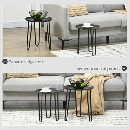 Ensemble de 2 tables d'appoint au design Scandi, tables basses, empilables, noir