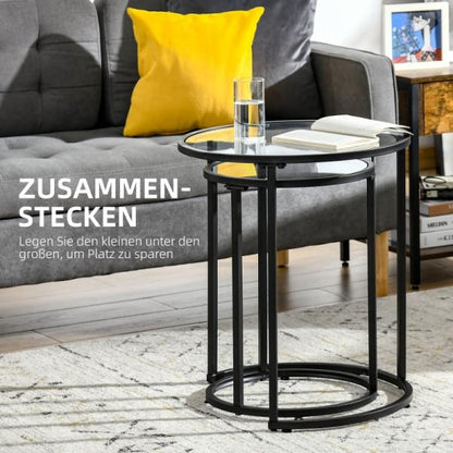 2er-Set Beistelltische im Skandi-Design, Couchtische, stapelbar, Schwarz