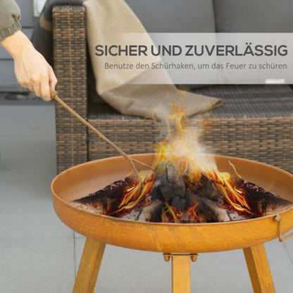 Feuerschale mit Schürhaken, Gußeisen, Feuerstelle, 71 cm x 60 cm x 36 cm, Rostbraun