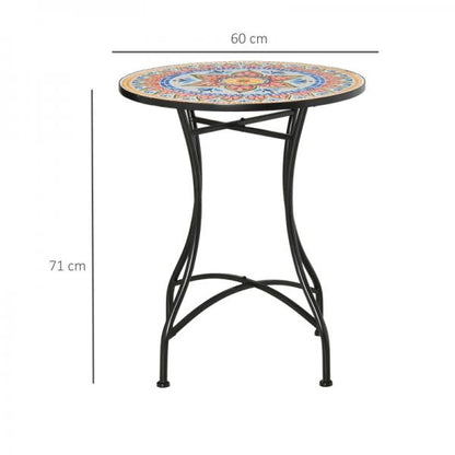 Mosaiktisch rund Bistrotisch Mosaikplatte Keramik Metall Rot+Blau+Weiss Ø60 cm - Palo24