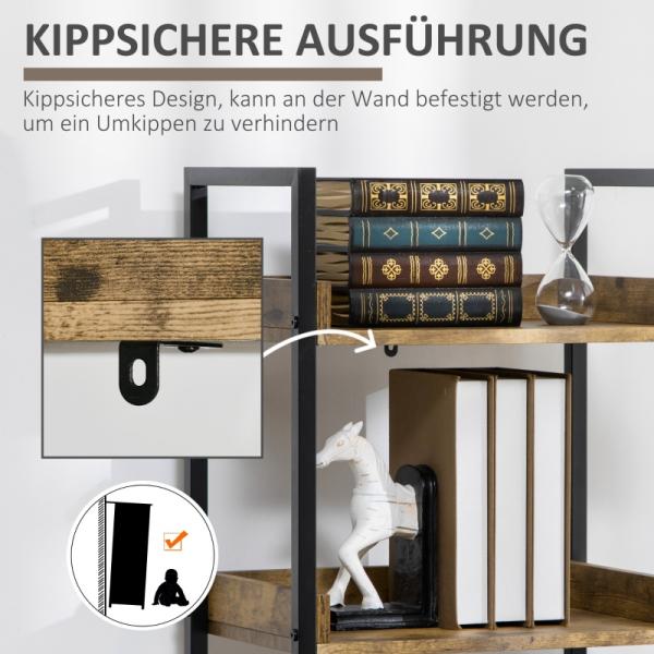 Leiterregal im Industrie-Design mit 5 Regalen Braun + Schwarz